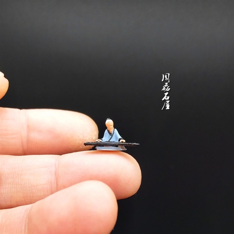 精品复古人物弹琴伯牙抚琴奇石盆景沙盘枯山水微景观X树脂道具摆