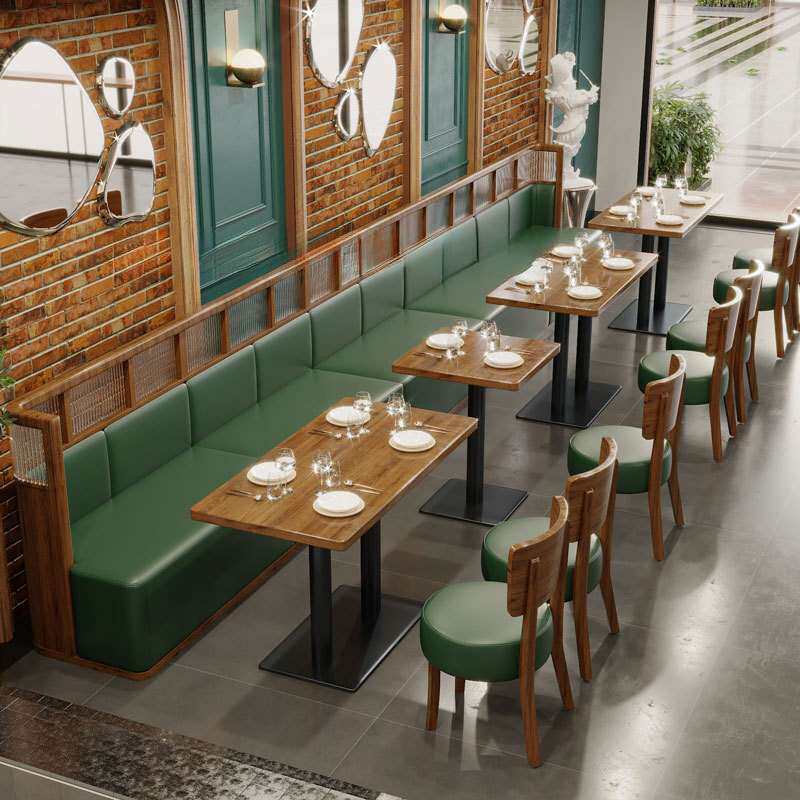 轻奢西餐厅饭店卡座沙发简约奶茶甜品小吃店家用实木桌椅组合