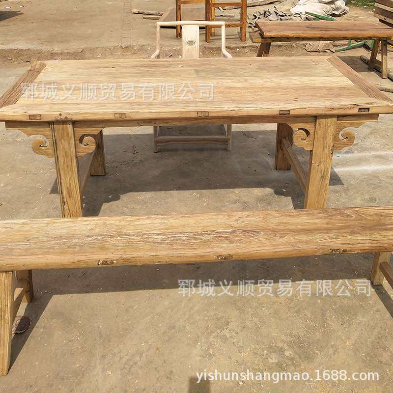 老榆木门板茶桌茶台怀旧原木吧台风化木板餐桌旧木桌复古实木桌子