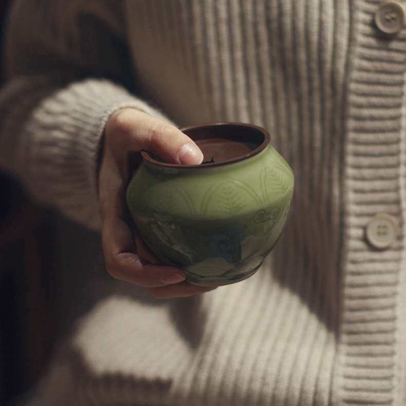 霁斋《八仙过海》小茶盂 草木灰 青瓷建水 小号 水盂 文人茶器