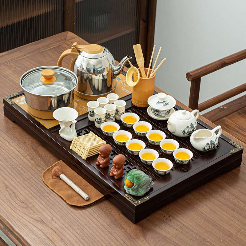 家用茶盘套装带全自动电茶炉陶瓷紫砂玻璃茶具整套实木一体茶水台