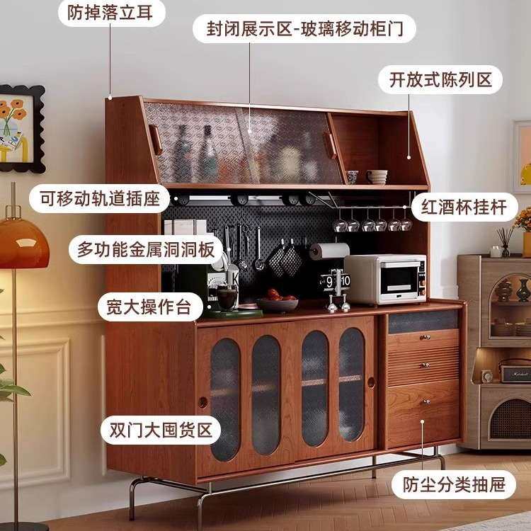 复古实木餐边柜家用客厅靠墙多功能中古茶水柜厨房创意收纳储物柜