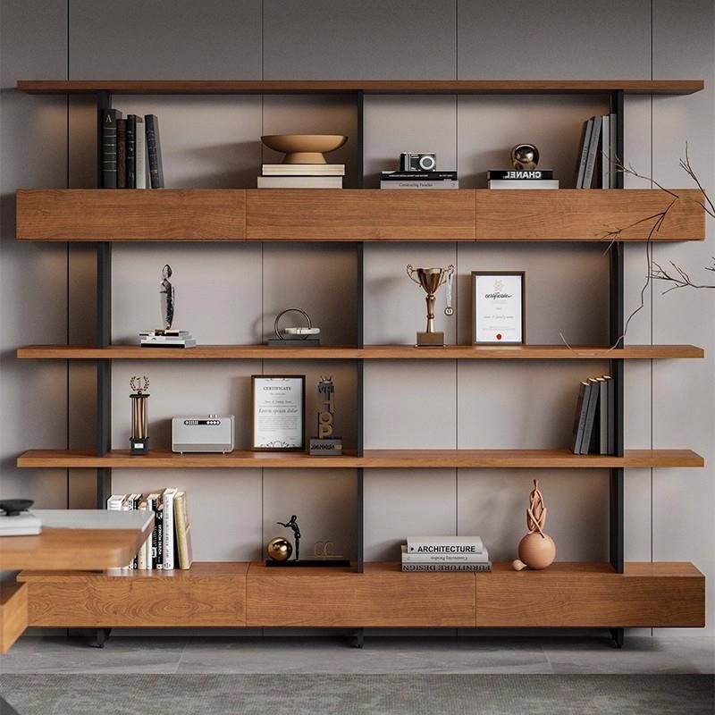 loft铁艺客厅实木书架书柜置物架落地多层展示陈列阅读一体整靠墙