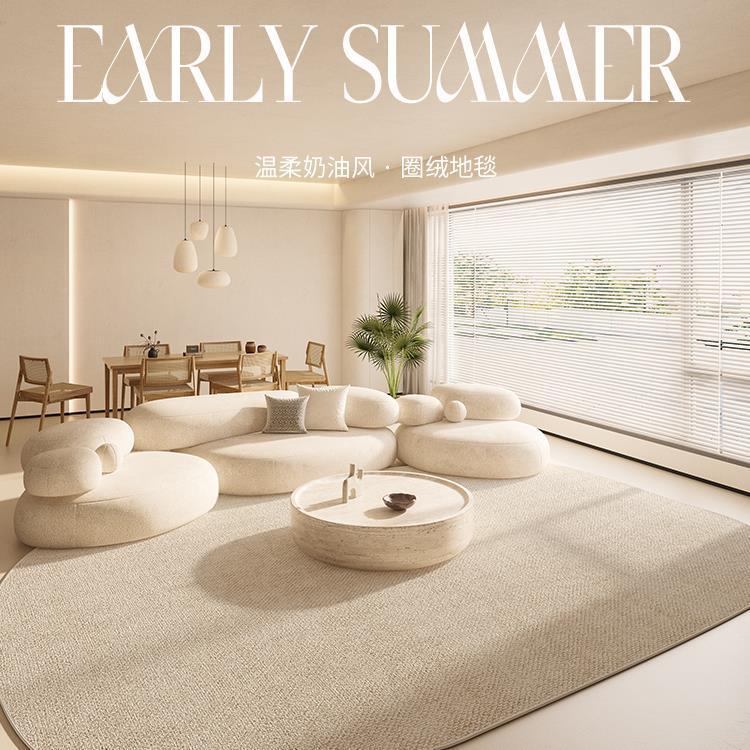 奶油风不规则地毯客厅2024新款地垫免洗可擦极简风异形沙发茶几毯