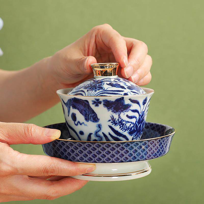 成艺工坊陶瓷茶具套装家用大号茶碗干泡台青花红茶黑茶杯三才盖碗