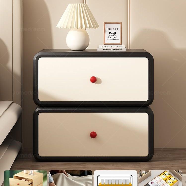 简约床头柜现代奶油家用新款床边柜小型卧室高级轻奢实木整装收纳