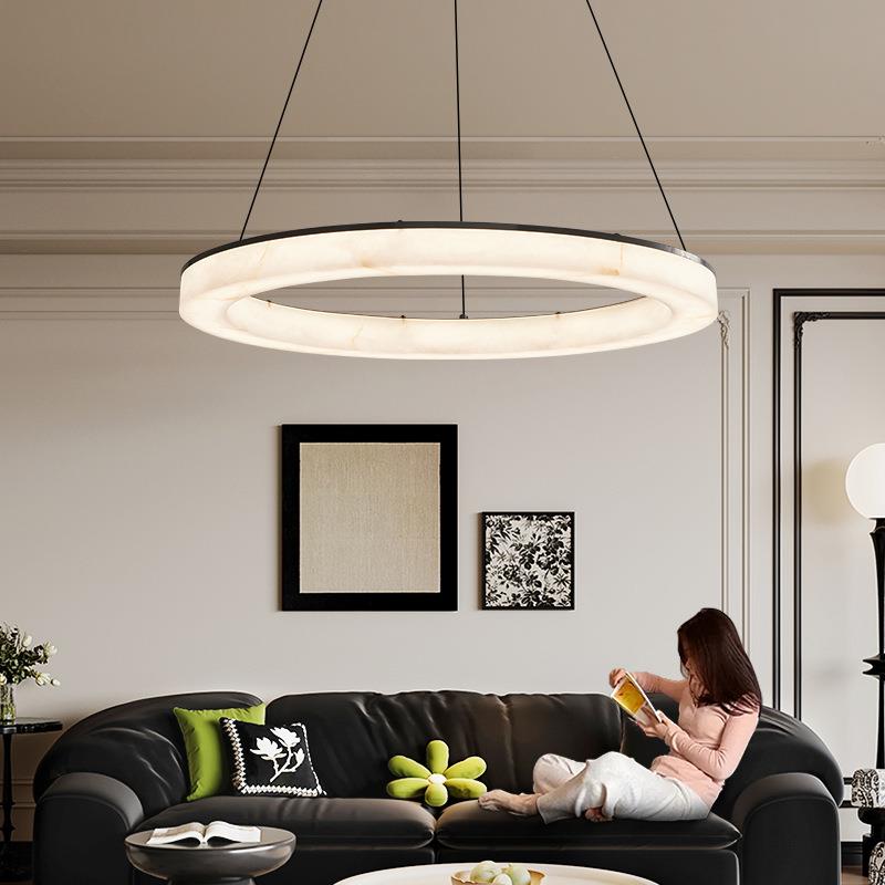 现代简约客厅仿云石吊灯轻奢别墅餐厅设计师大气环形卧室书房吊灯