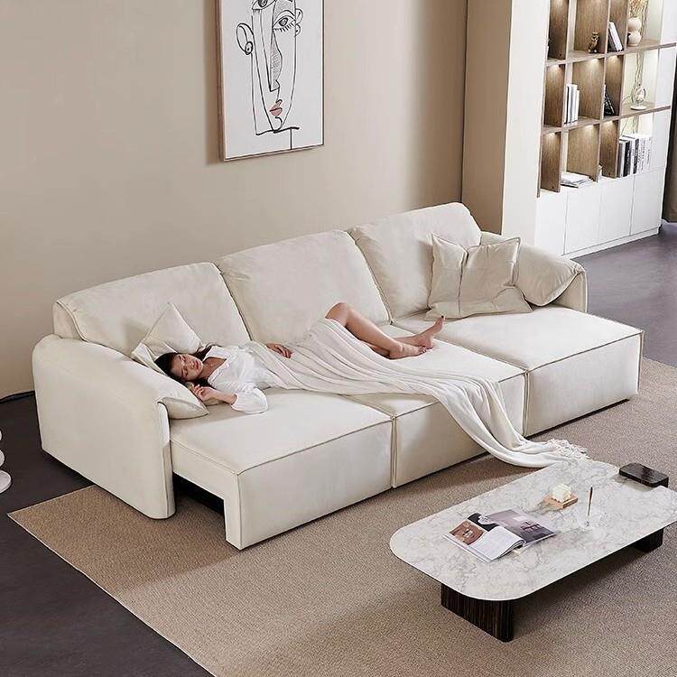 大象耳朵零靠墙电动可伸缩沙发磨砂布艺功能沙发床直排三人位两用