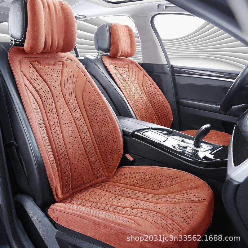 翻毛皮汽车坐垫四季通用透气夏季麂皮绒车座垫套透气小蛮腰马鞍垫