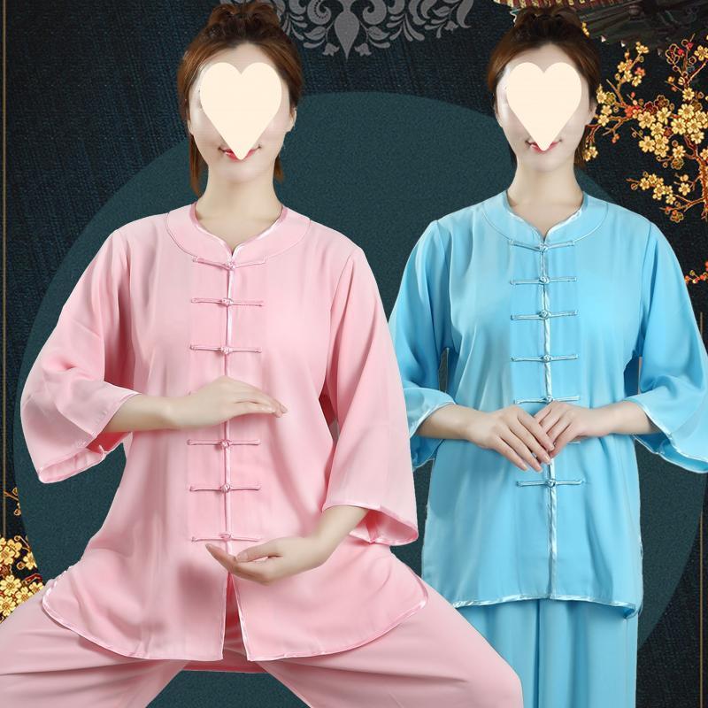 棉麻加丝太极服男短袖中国风夏表演比赛女七分袖武术练功新款工厂