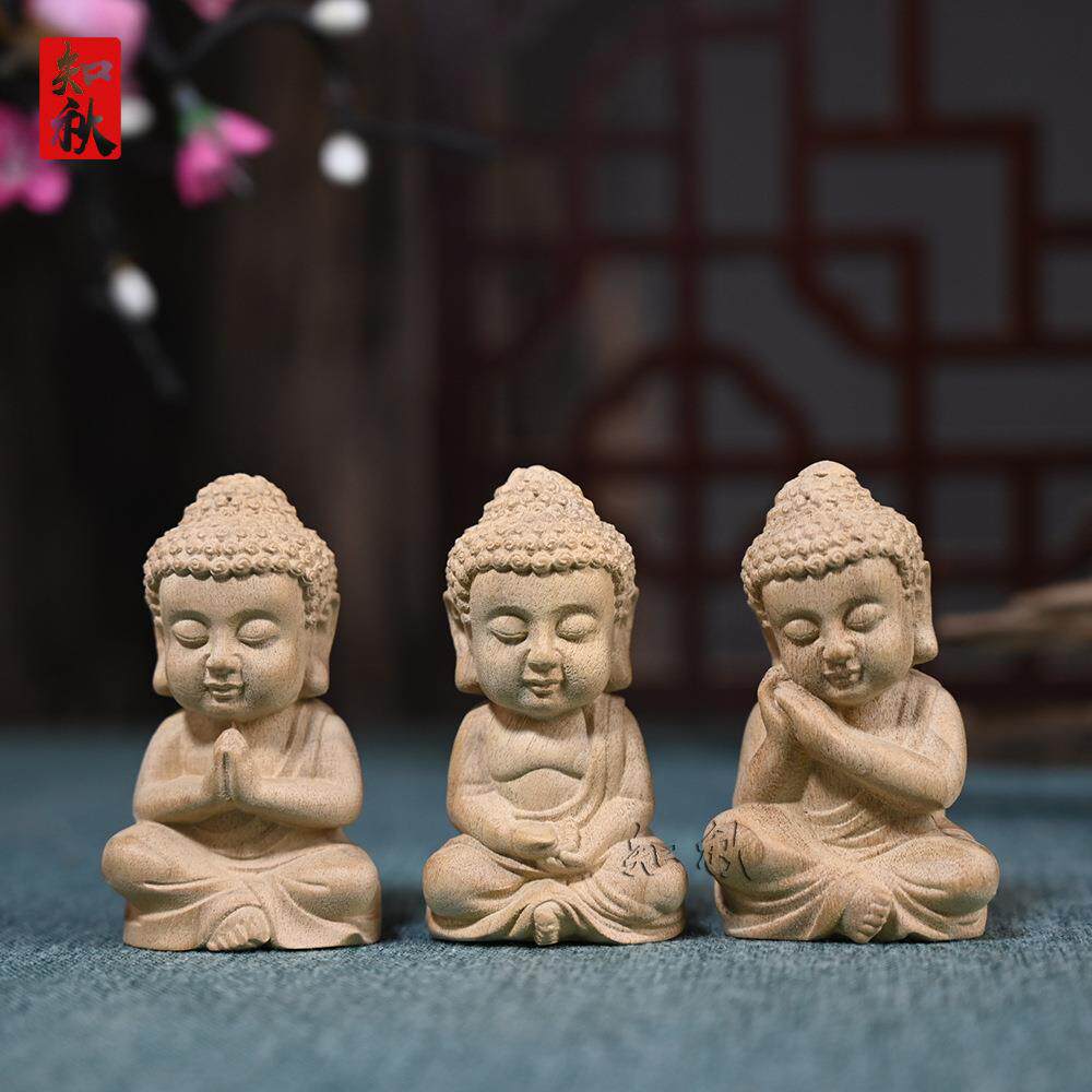 金丝楠木雕刻宝宝佛汽车小摆件小沙弥茶宠家居装饰摆饰木质工艺品