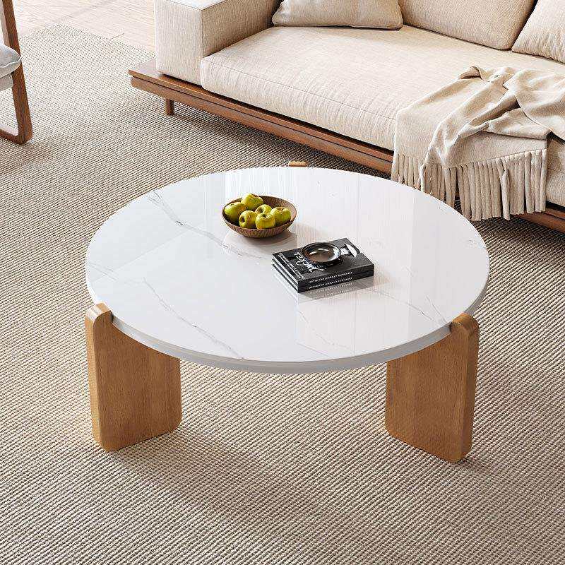 外贸跨境奶油风果盘家用茶桌轻奢小户型意式岩板实木茶几沙发边几