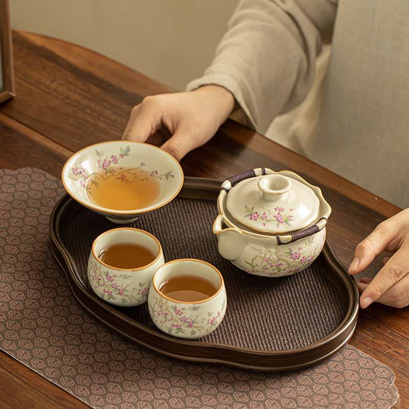 德化茶具汝窑手抓壶茶壶主人杯套装茶杯斗笠杯陶瓷茶盘家用办公装