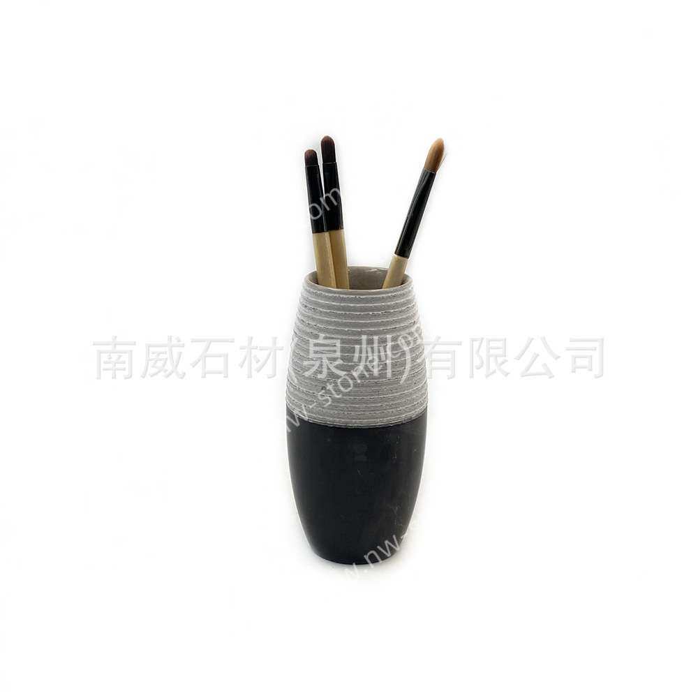 现代天然大理石笔筒办桌面梳子化妆眉笔刷子收纳杯花瓶摆件