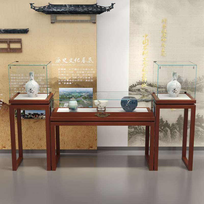 实木珠宝展示柜玻璃透明复古中式烤漆展柜台仿古玉器首饰展示架柜