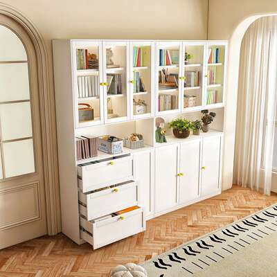 铁艺玻璃门书柜窄柜家用展示柜儿童落地书架储物柜客厅收纳置物柜