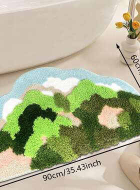 多彩山景图案超纤地毯，防滑耐磨TPR底，浴室柔软亲肤吸水地毯