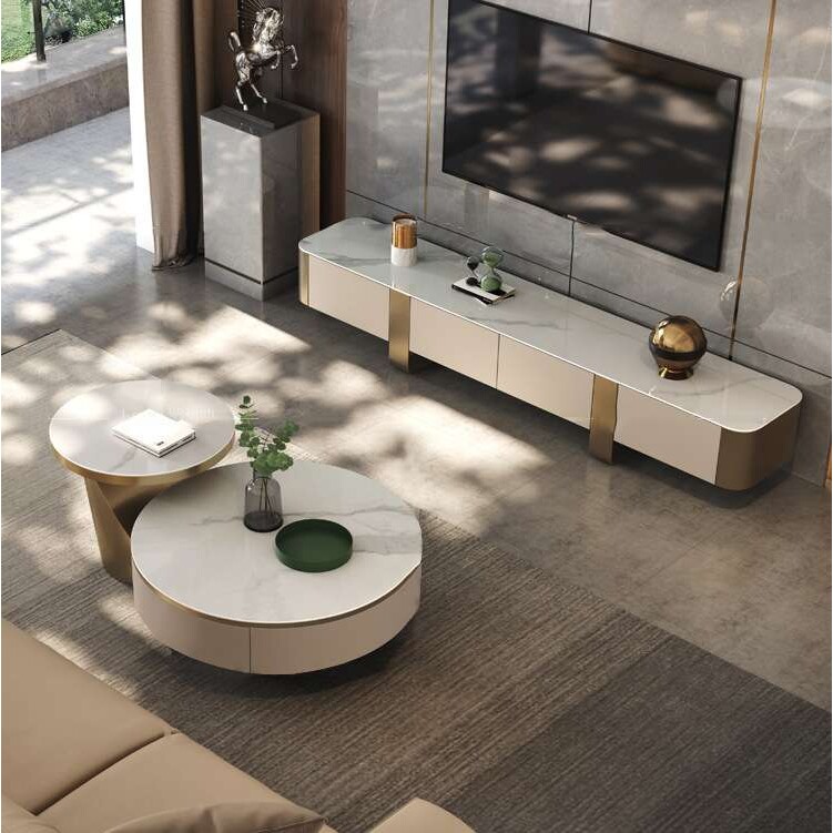 意式轻奢岩板电视柜茶几组合家用小户型极简现代简约客厅高端烤漆