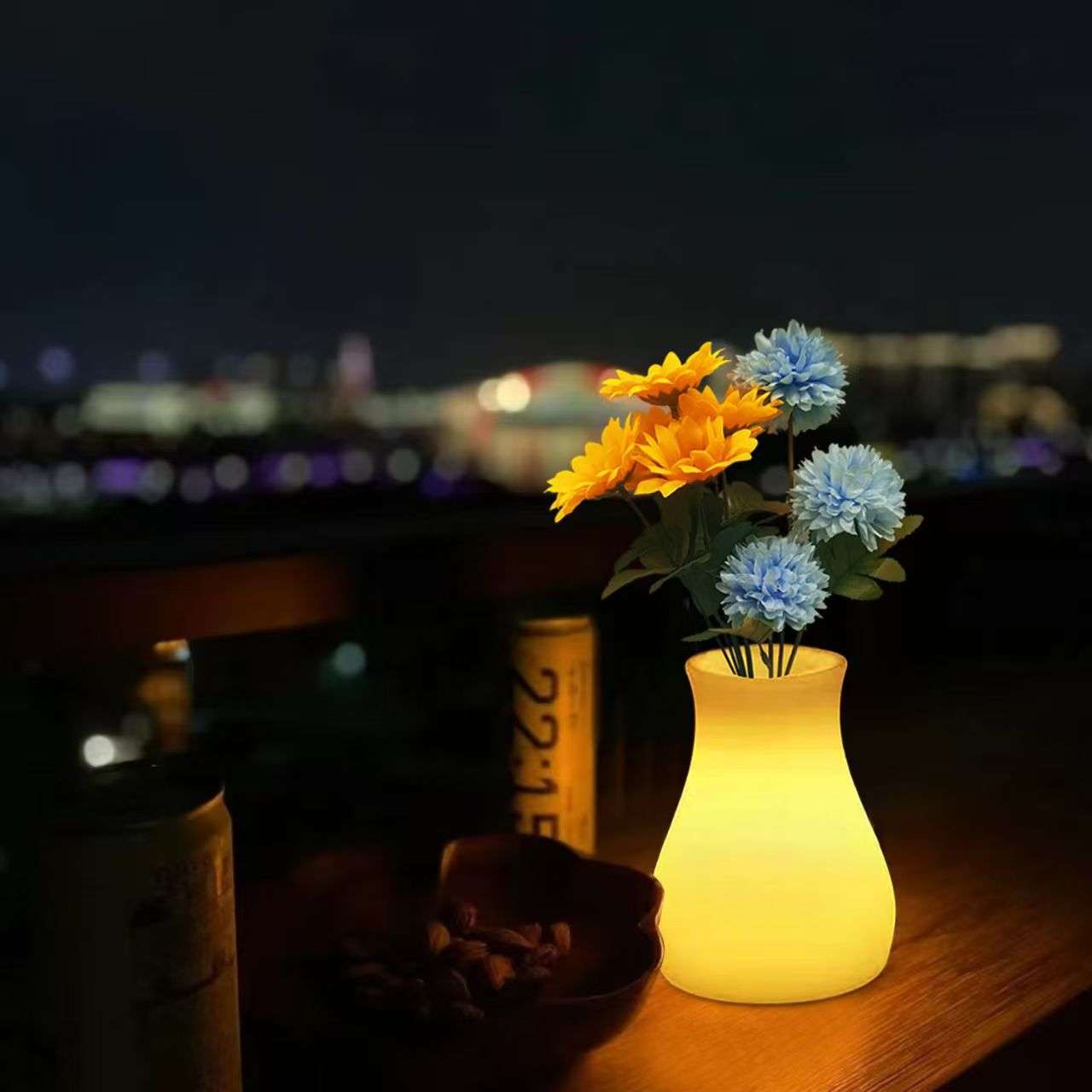 床头灯卧室台灯少女心睡眠夜灯插花遥控三色光花瓶定时小夜灯