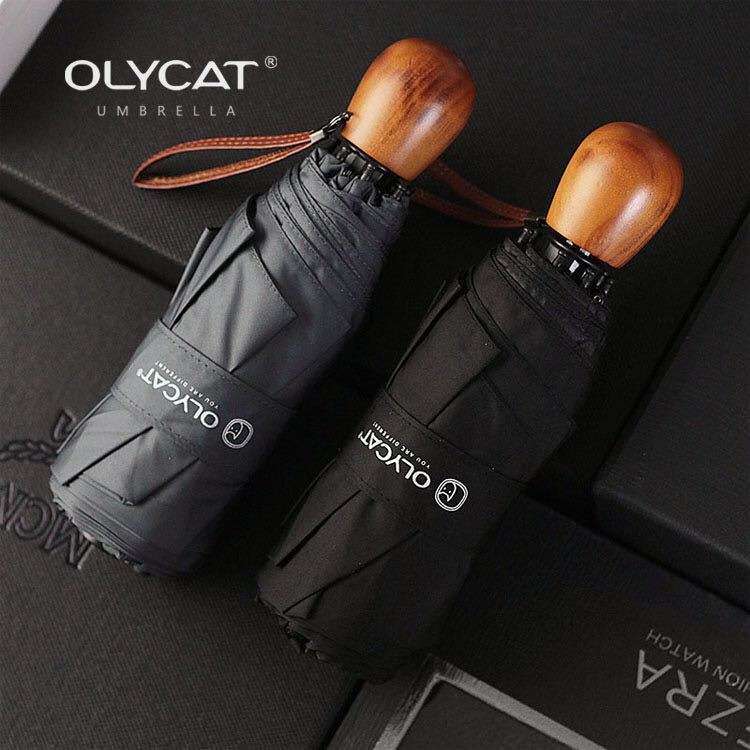 OLYCAT五折8骨手动雨伞加厚400T伞布轻奢木手柄口袋伞加固伞骨