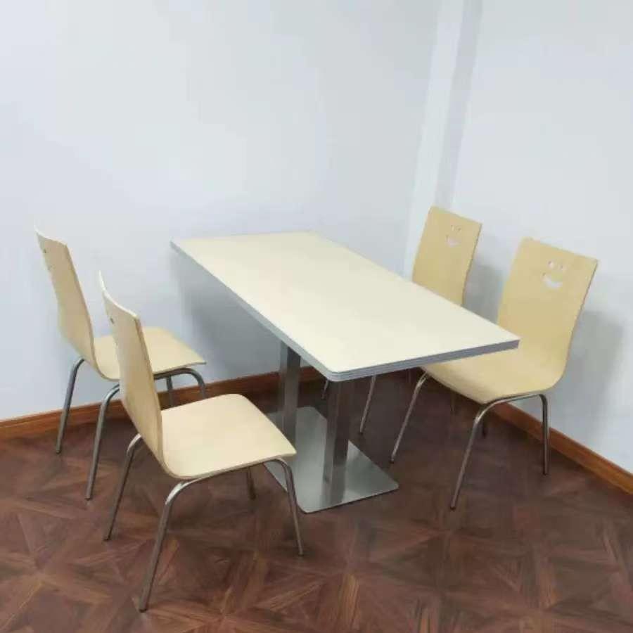 不锈钢快餐桌椅学校食堂员工面馆奶茶店四人餐桌椅分体组合