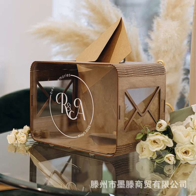 个性化印制木质婚礼卡片盒信封收纳盒婚礼纪念日派对毕业典礼卡盒