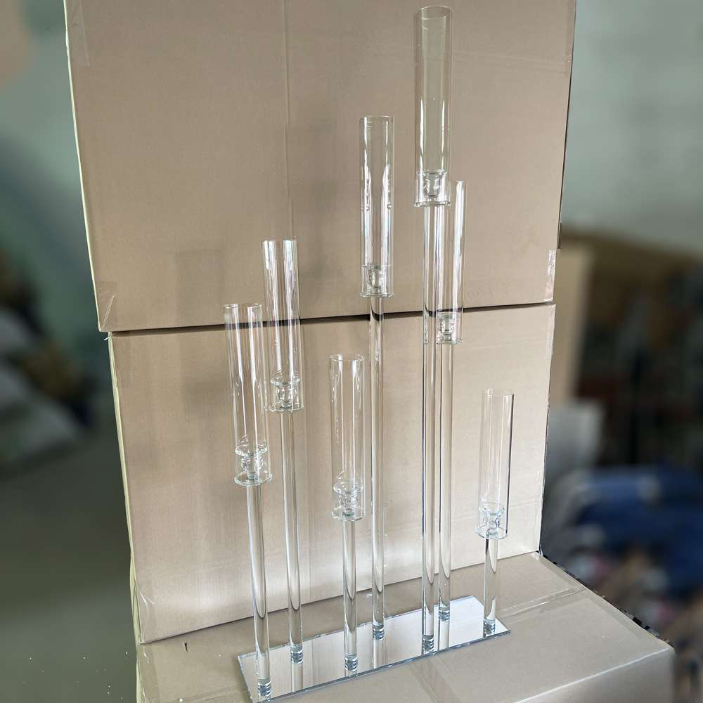 水晶烛台水晶工艺品8头烛台花架婚礼布景法式透明蜡烛台餐桌摆件