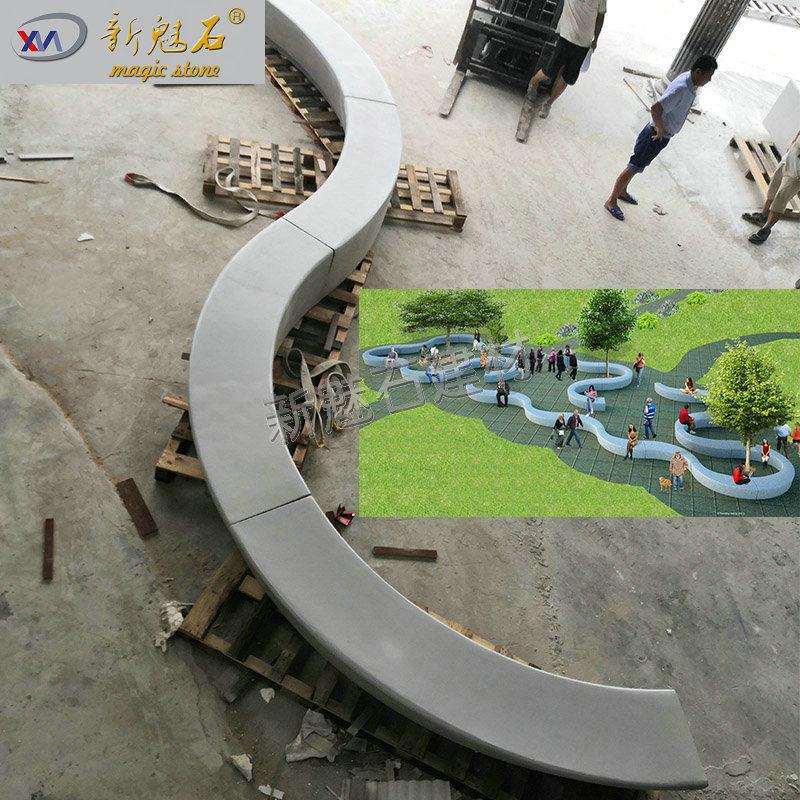 户外创意商业空间设计弧形组合座椅 商场休息美陈大型GRC树池坐凳