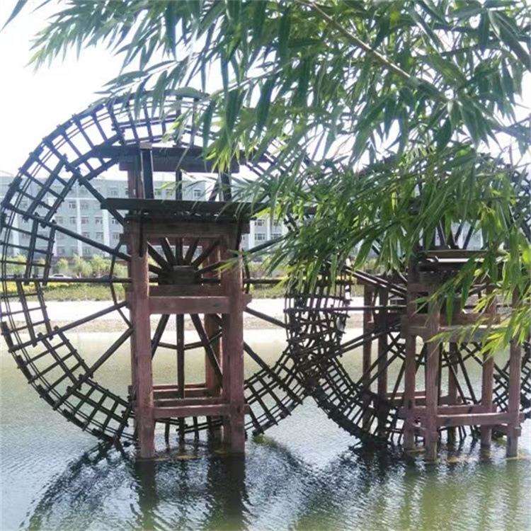 无穷大制作大型庭院景观户外防腐木水车 脚踏木质龙骨水车摆件