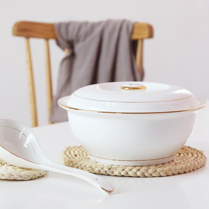 厨房创意陶瓷带盖大号瓷盆陶瓷骨瓷大汤盆家用瓷碗双耳大汤碗汤锅