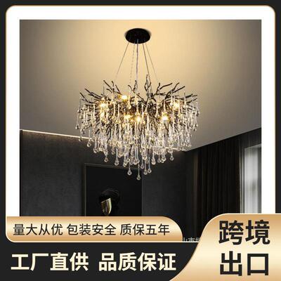 雅黑色法式轻奢新款主灯水晶灯水滴树枝客厅餐厅奢华别墅水晶吊灯