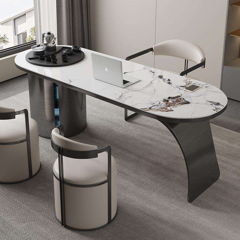 北欧意式轻奢岩板茶桌椅组合家用茶台简约办公室功夫泡茶书桌一