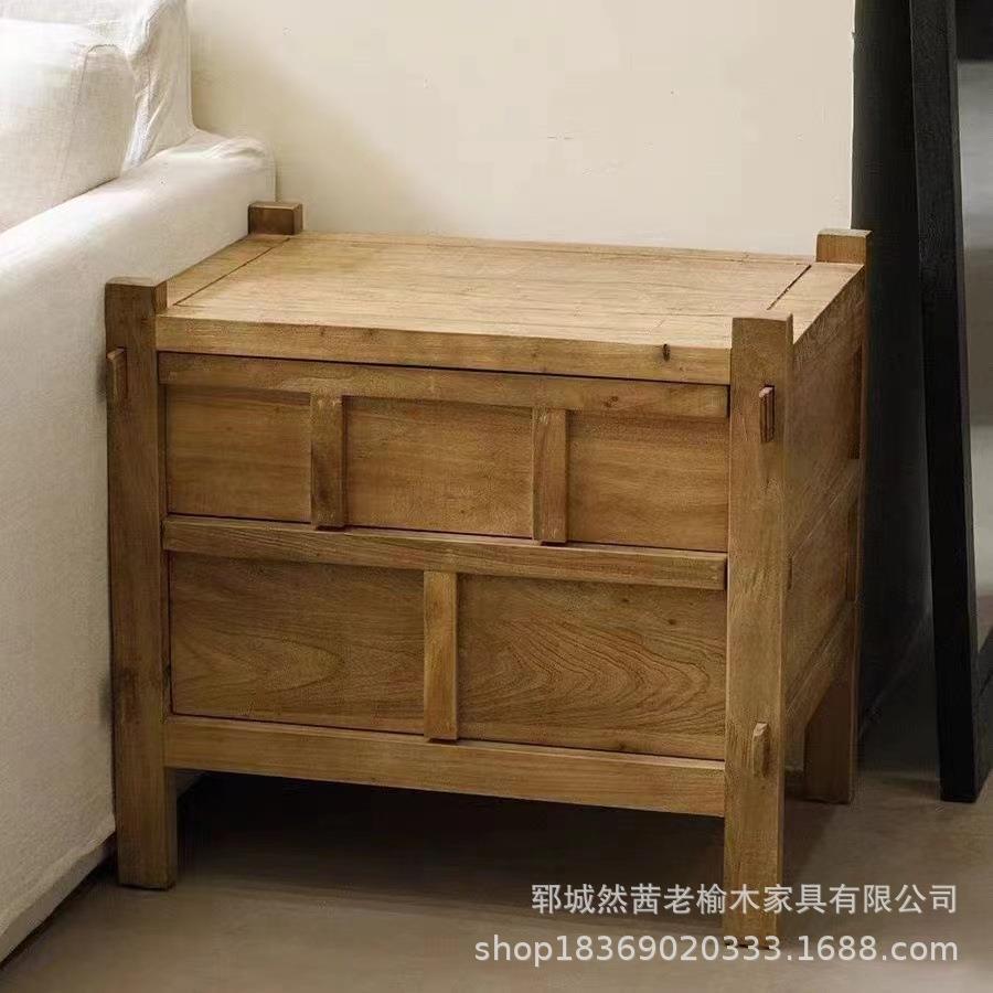 复古老榆木餐边柜客厅小户型装饰收纳柜沙发边柜实木卧室床头柜