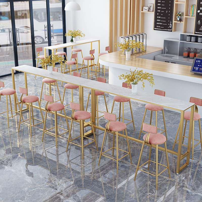 北欧奶茶店大理石吧台桌家用餐厅高脚桌椅组合咖啡厅靠墙长条桌子