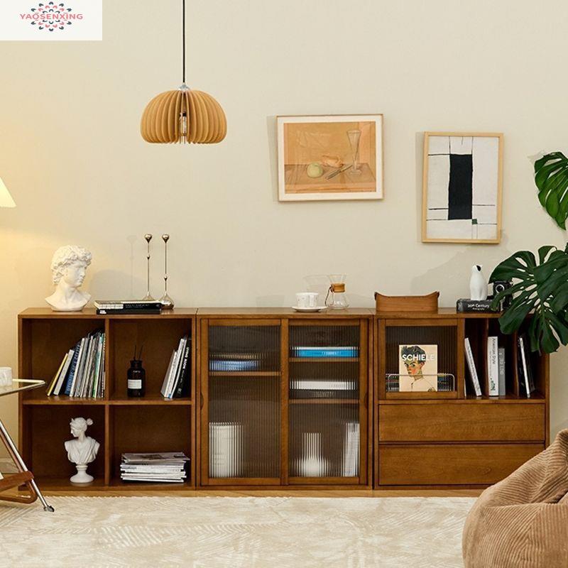 组合书柜实木古风储物柜客厅展示柜落地收纳柜沙发边柜中古杂志柜