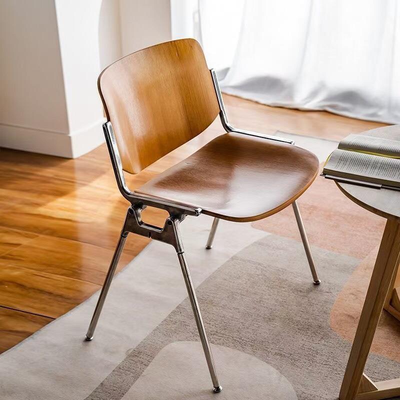 中古餐椅北欧家用实木简约靠背椅设计师铁艺餐厅复古咖啡厅椅子