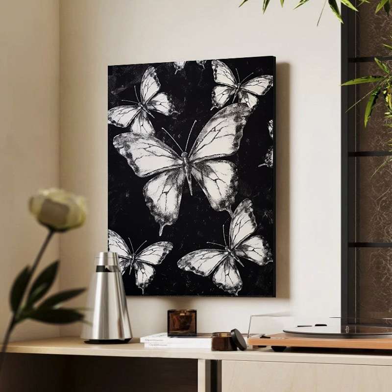 纯手绘油画蝴蝶肌理客厅装饰画餐厅背景挂画玄关走廊现代装饰画图片