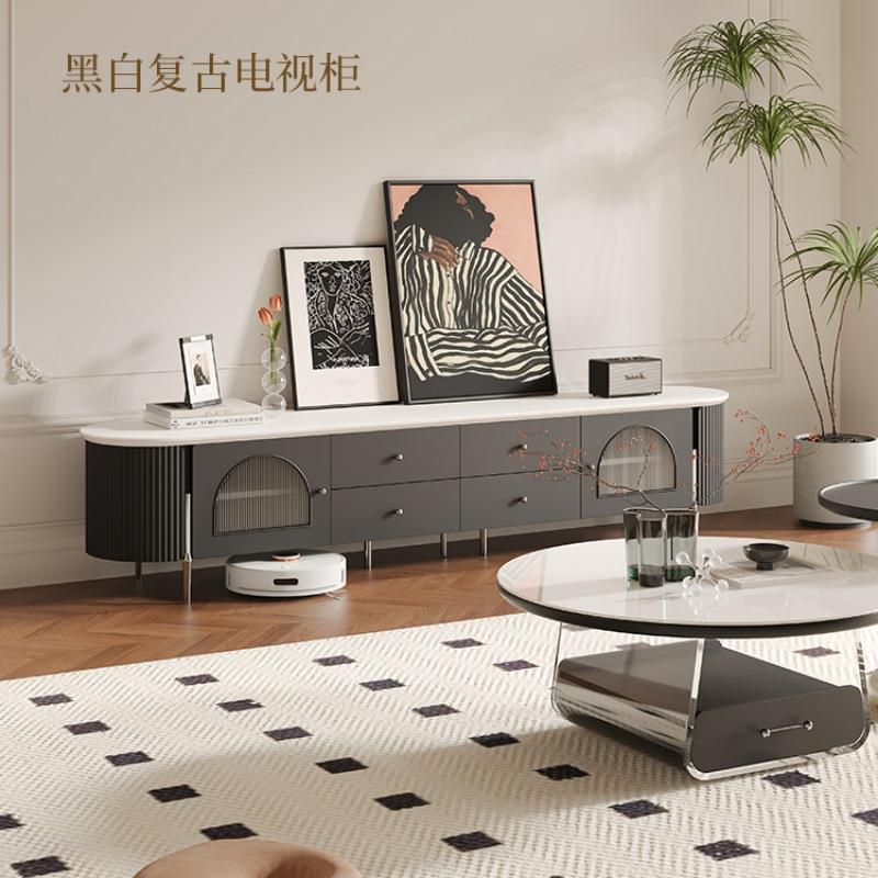 法式轻复古电视柜茶几组合小户型长柜子客厅设计款高脚地柜高级