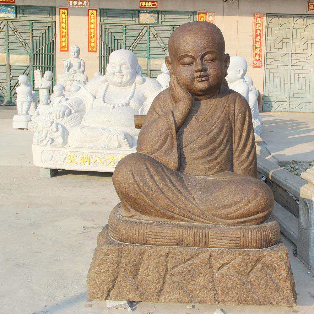 生态园景区做旧仿古石雕小沙弥雕塑 园林景观小和尚摆饰