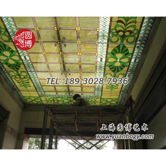 艺术彩绘玻璃穹顶上海翡翠别墅彩色穹顶玻璃圆博工艺