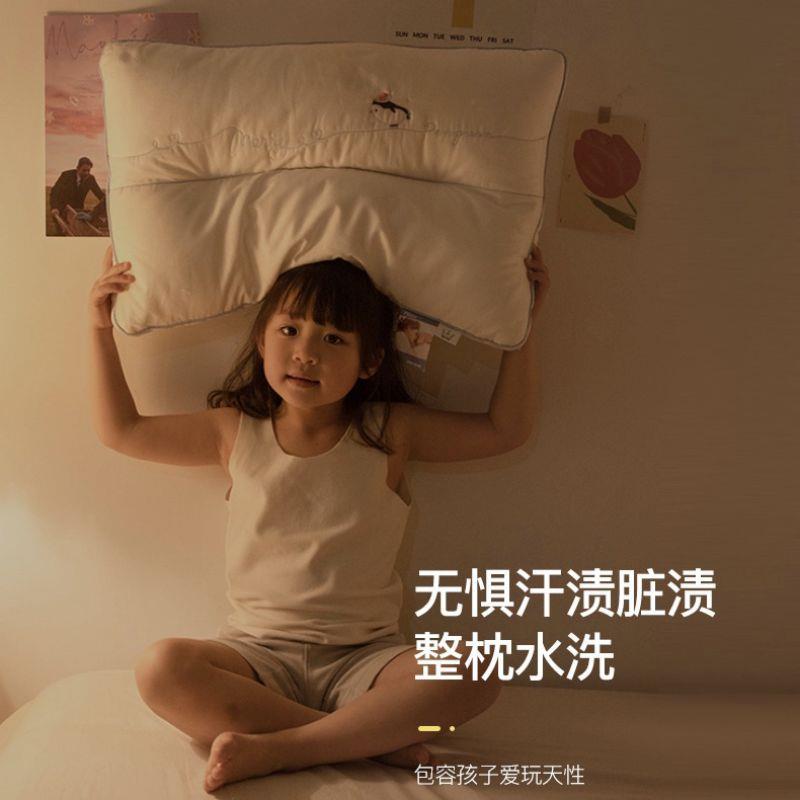 A类全棉60长绒棉刺绣儿童枕芯可爱幼儿园宝宝枕头学生低矮枕芯