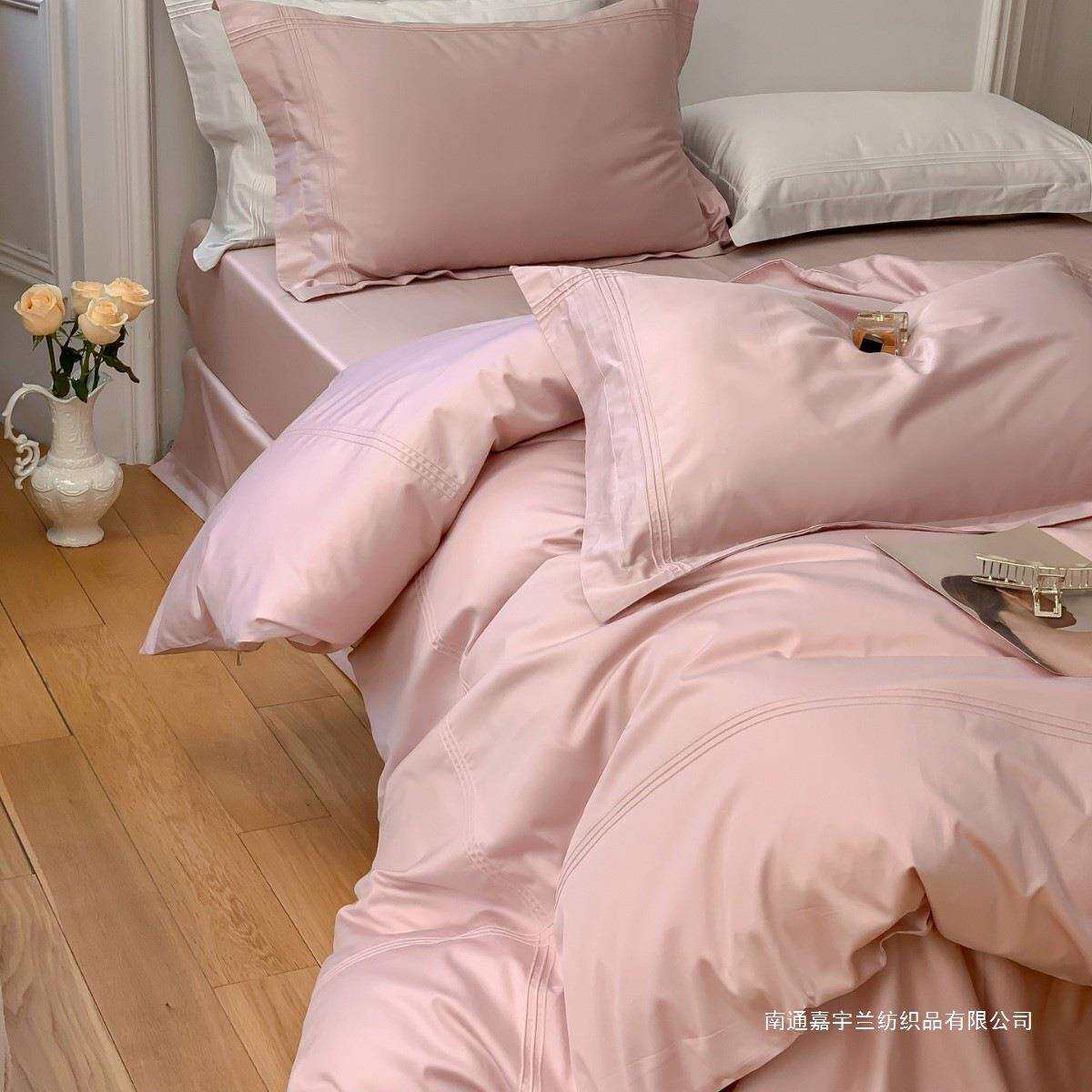 现代简约长绒棉四件套全棉纯棉透气床单被套2.0米卧室家用床品