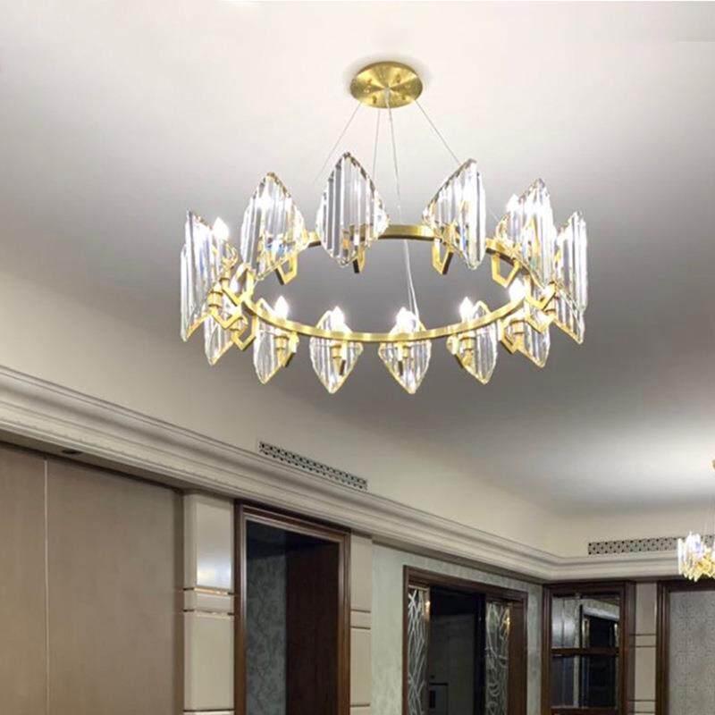 轻奢玻璃水晶吊灯客厅灯铁艺金色大气别墅主卧室餐厅灯简约港式灯