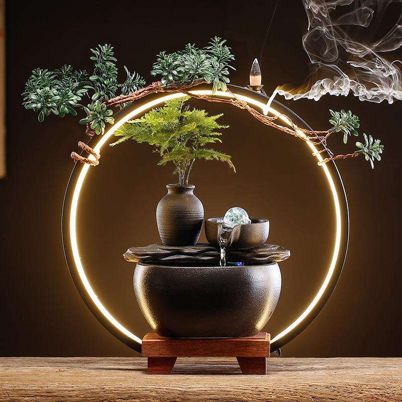 创意简约小型循环流水器禅意喷泉摆件办公室桌面景观装饰品