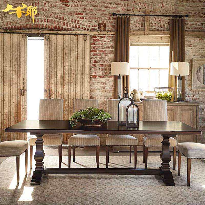 美式乡村长方形实木餐桌西餐厅酒店原木设计感长桌复古做旧咖啡桌