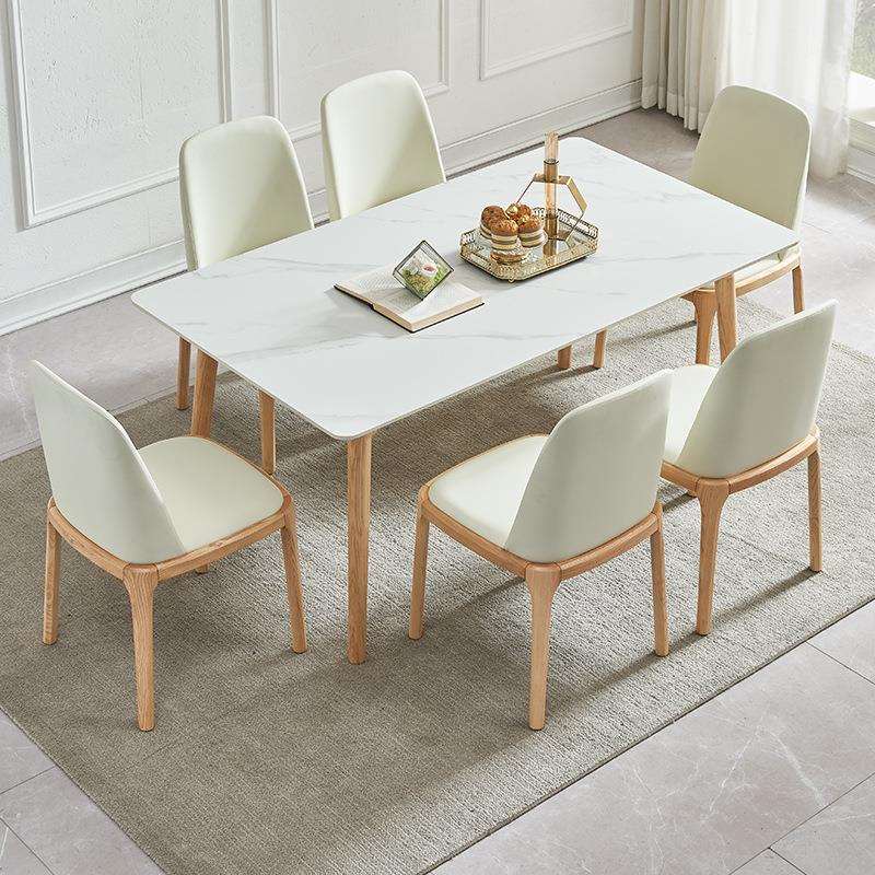 实木岩板餐桌家用小户型现代简约长方形原木白蜡木日式北欧桌子白