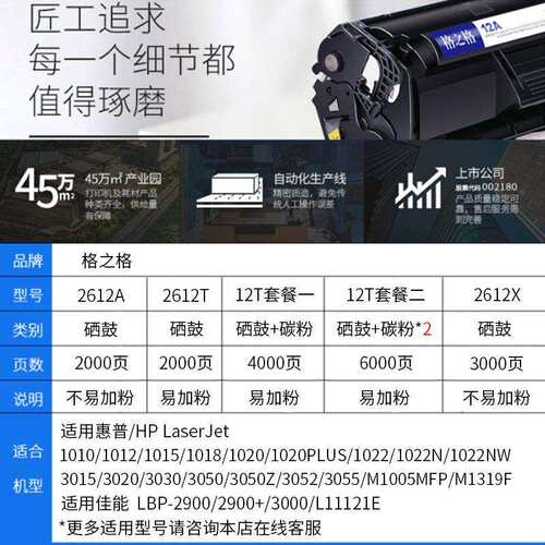 格之格Q2612A易加粉打印机硒鼓HP适用M1005MFP 1020 1010 12A硒鼓