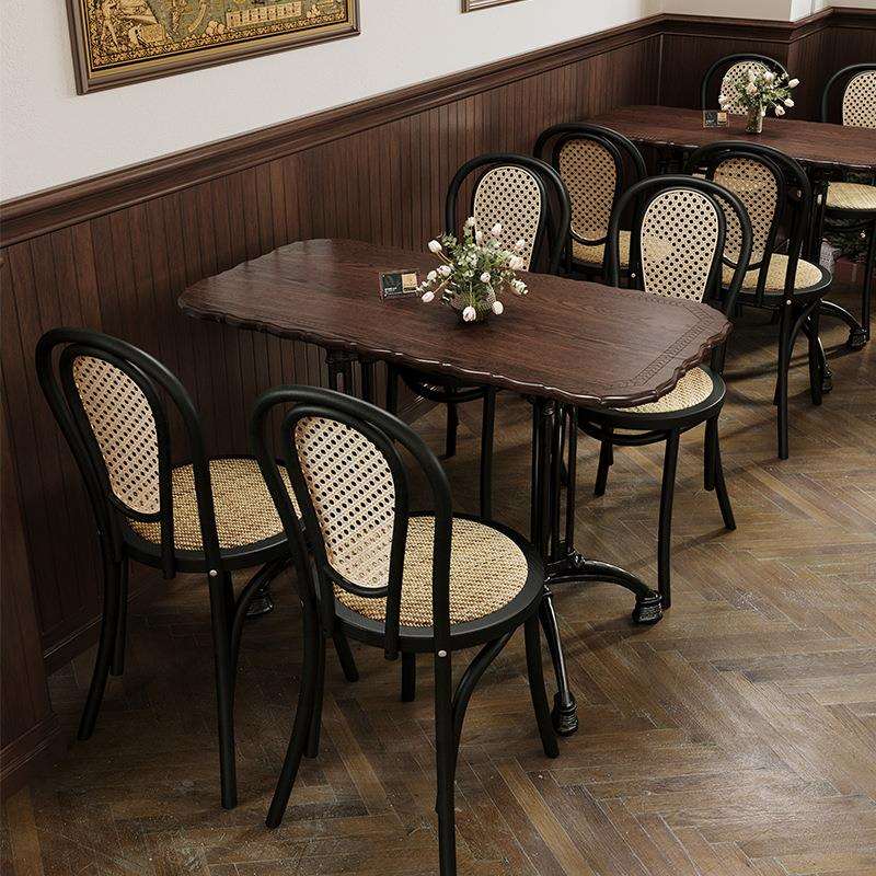 实木奶茶咖啡店红橡木方桌复古咖啡厅桌椅组合商用西餐厅甜品桌子