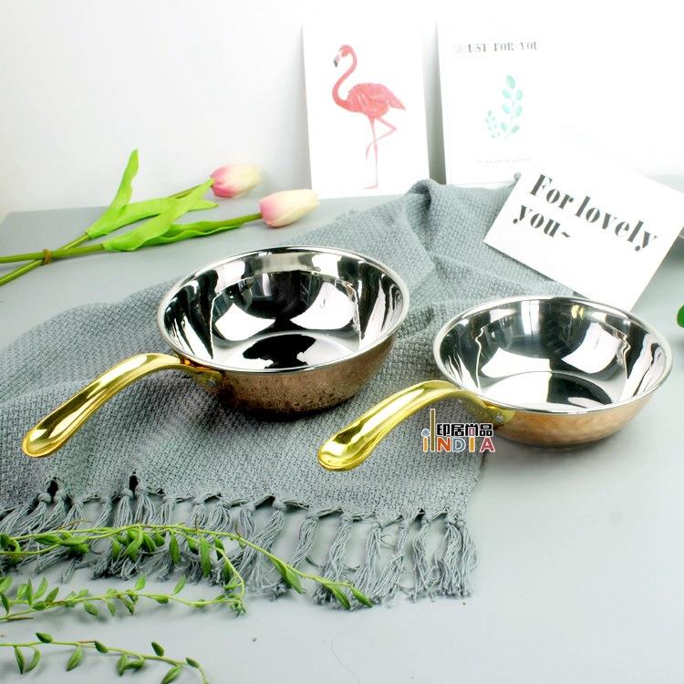 印度单柄铜碗金属餐具不锈钢锅亚菜复古耐摔酒店