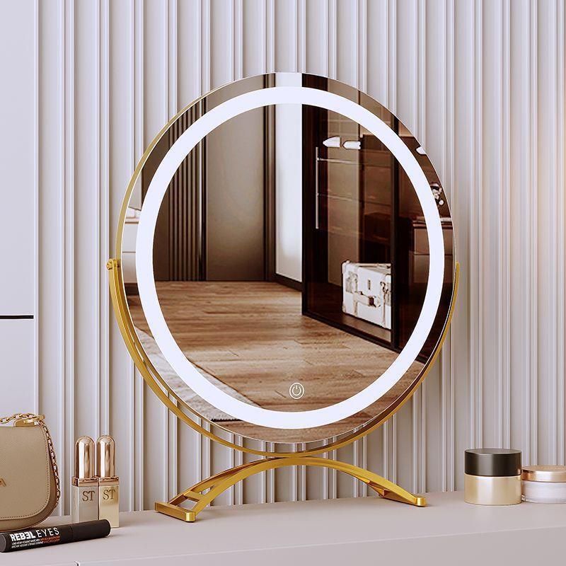 网红心风补光镜子卧室台式桌面带灯充电梳妆台镜智能化妆镜